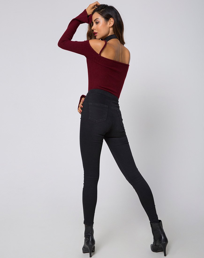 Image of Niani Mieder mit kalten Schultern aus Rippenstrick Burgundy