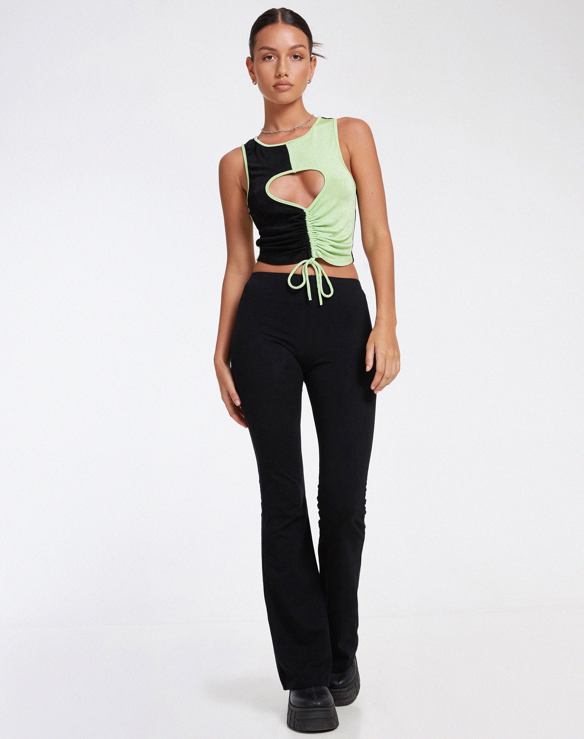 Bild von Nida Crop Top aus Krepp Schwarz und Limone