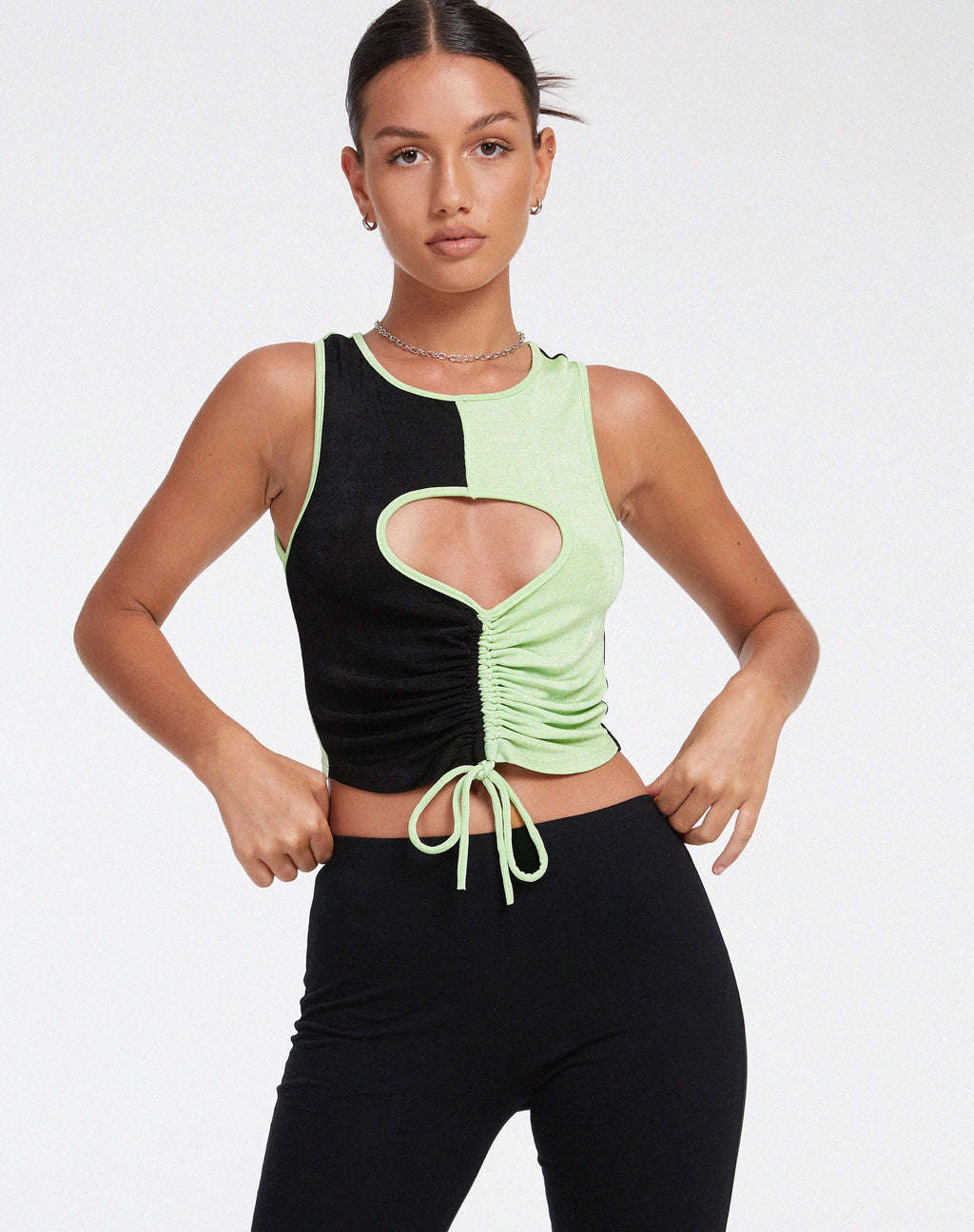 Nida Crop Top aus Krepp Schwarz und Limette