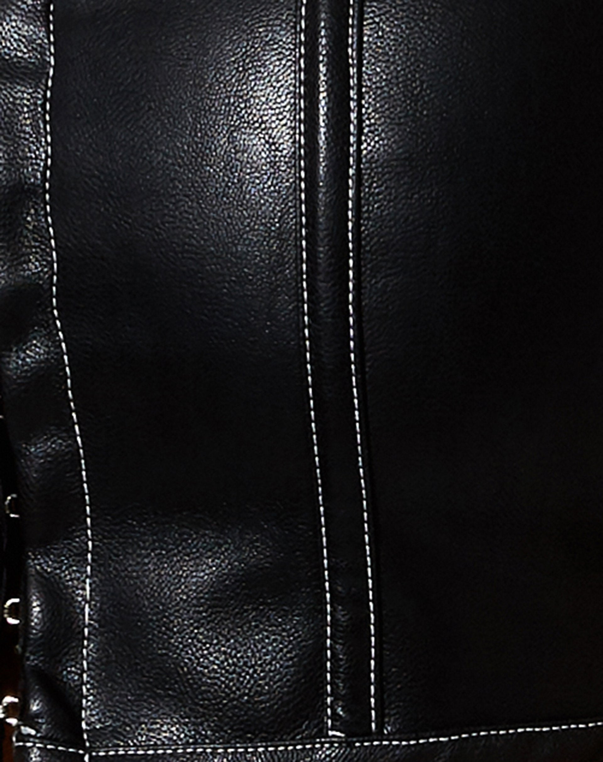 Image of Nindy Crop Top in PU Schwarz mit weißer Naht