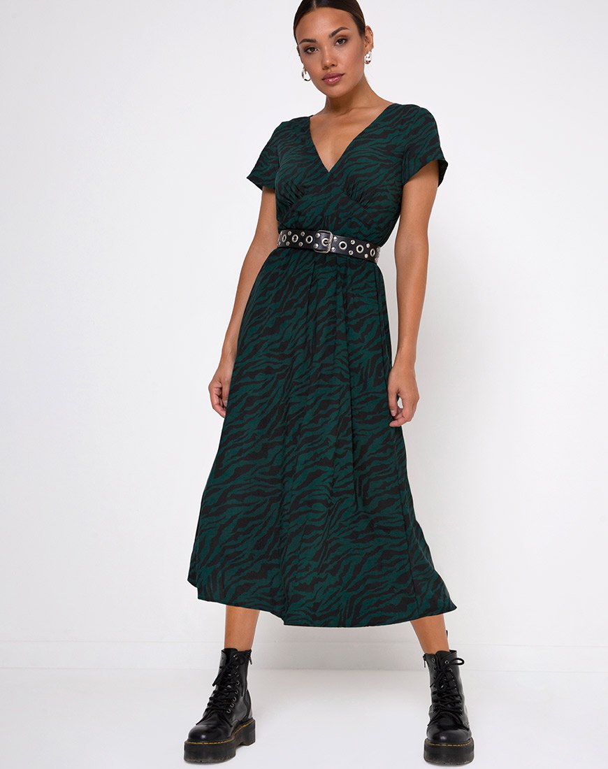 Image of Nira Midikleid in 90s Zebra Waldgrün