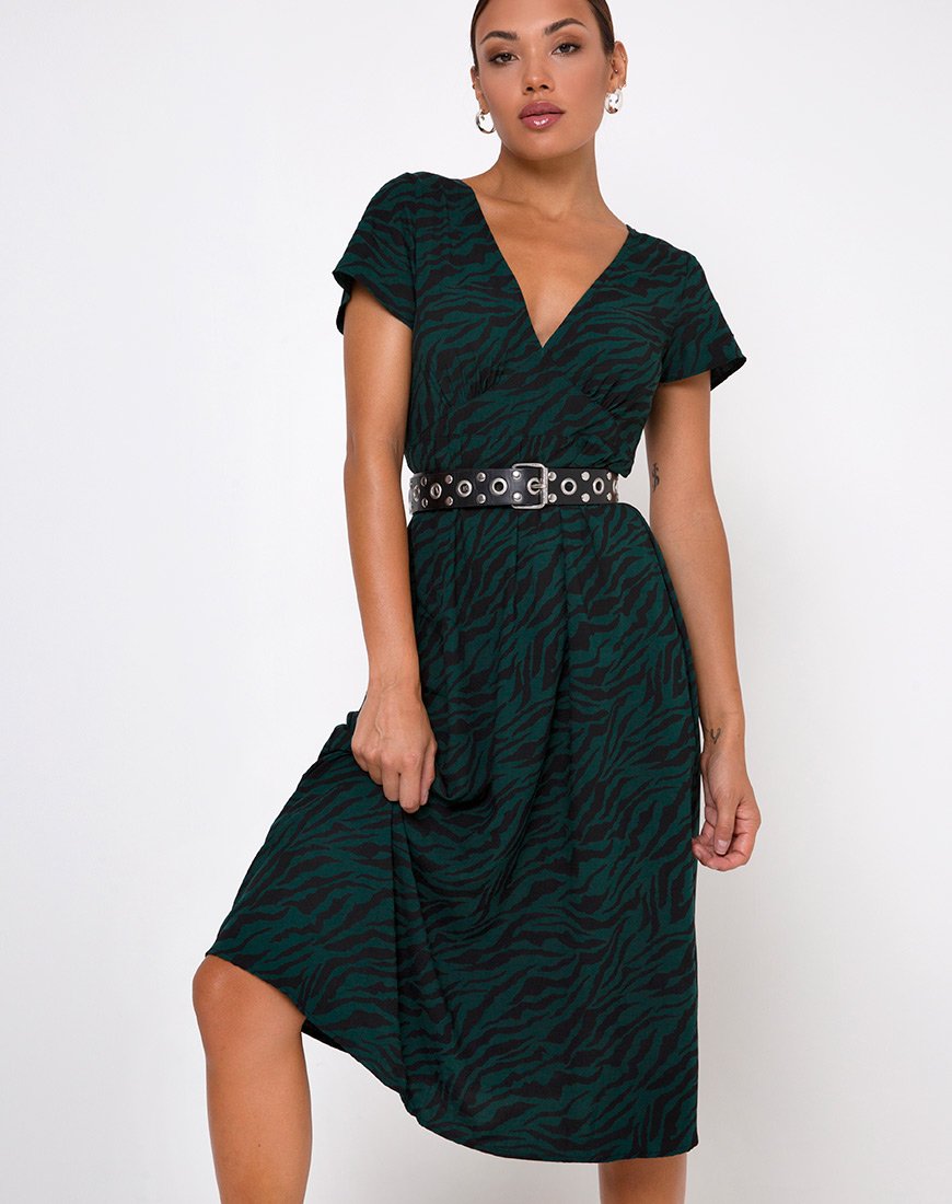 Image of Nira Midikleid in 90s Zebra Waldgrün