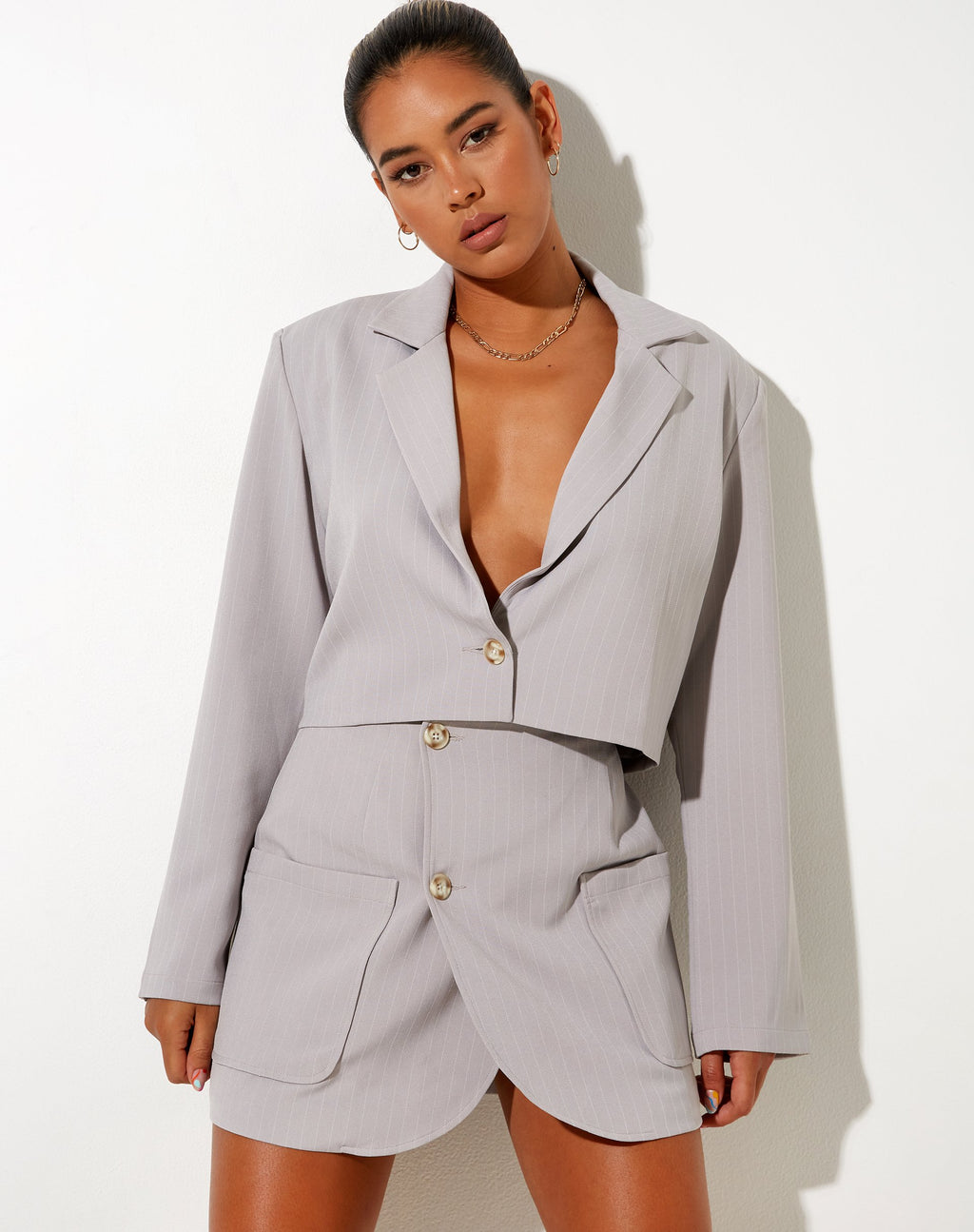 Nolya Blazer in Nadelstreifen Silbergrau