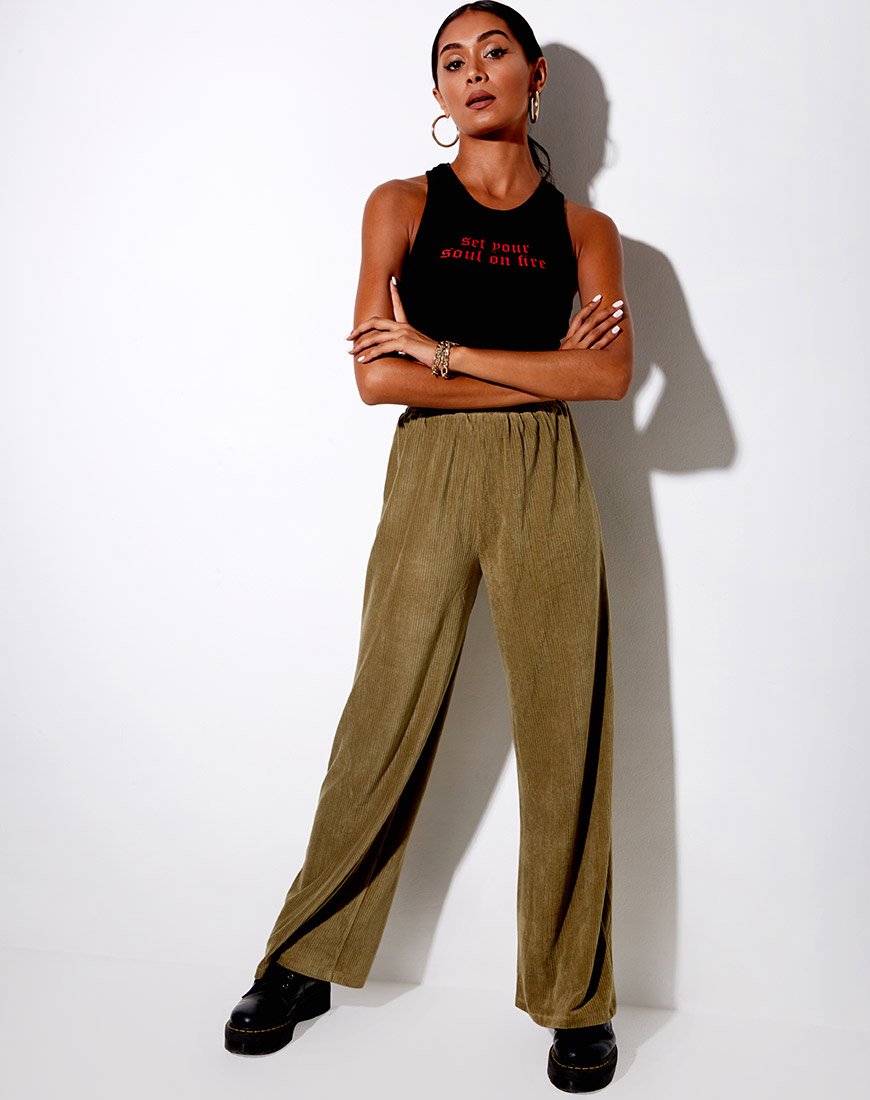 Obeli-Hose aus Samt-Rippe Khaki