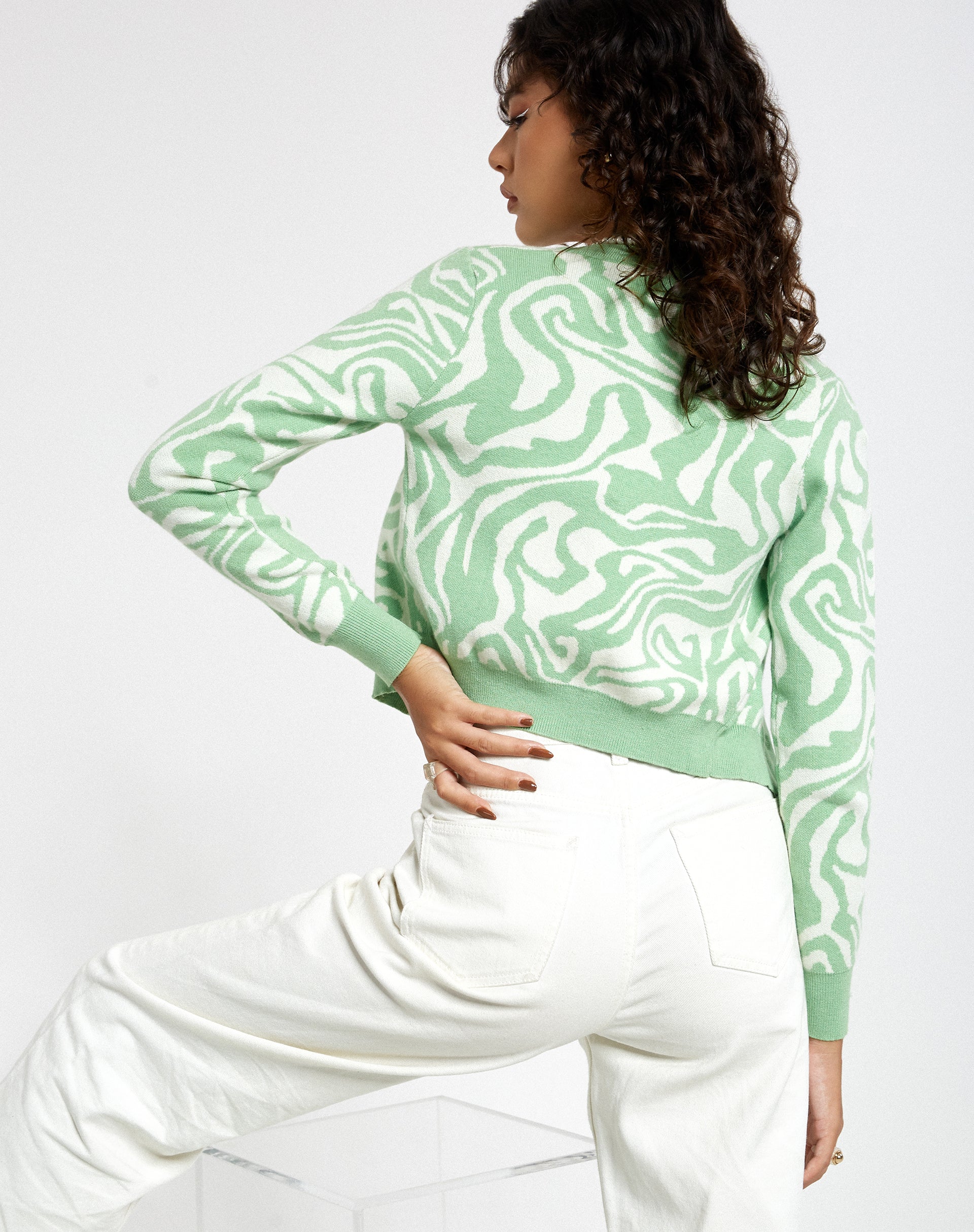 Bild von Motel X Barbara Kristoffersen Odina Cardi in Knit Jagged Swirl Pfefferminz und Creme