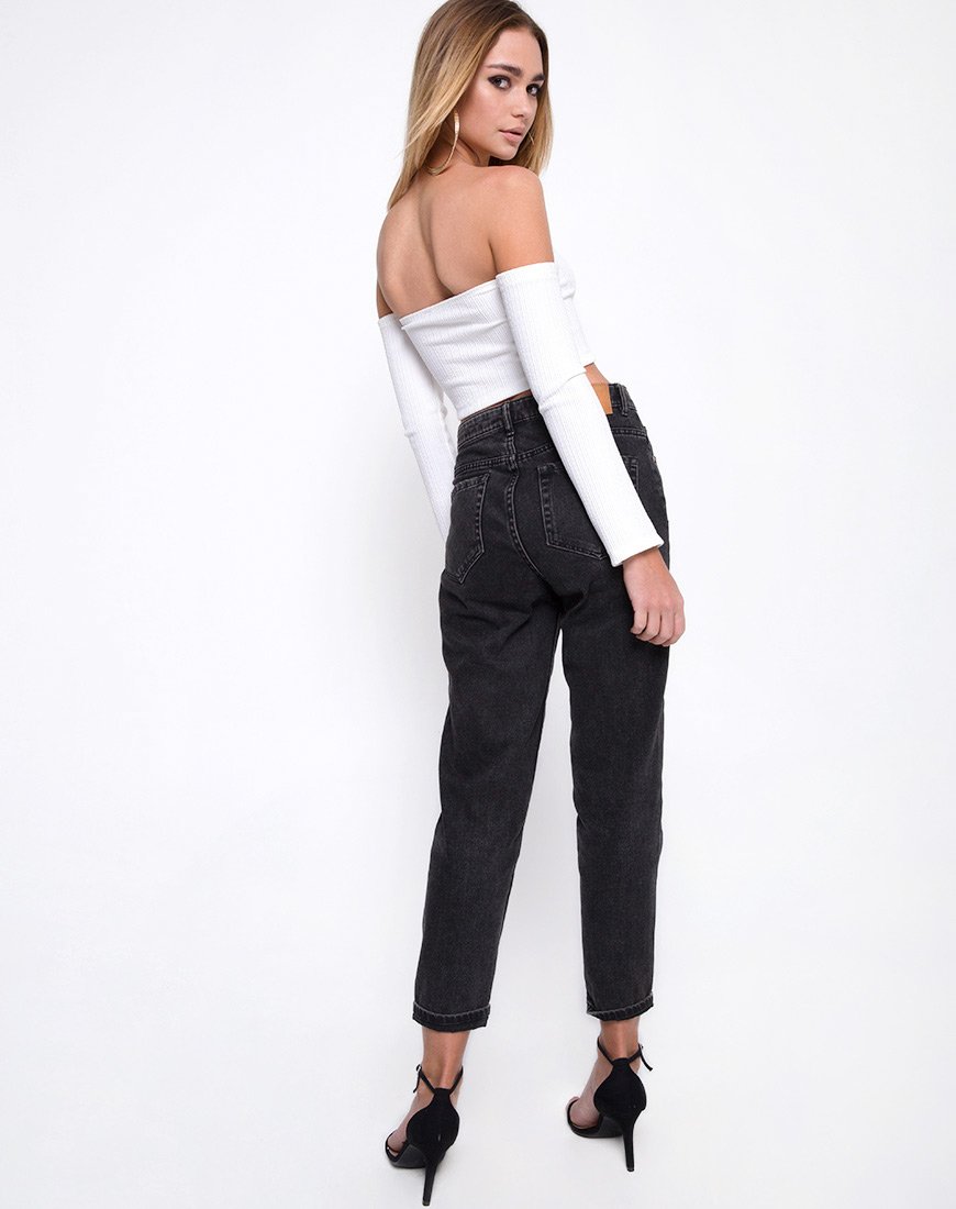 Bild von Okie Off The Shoulder Crop Top in Multi Rib Elfenbein