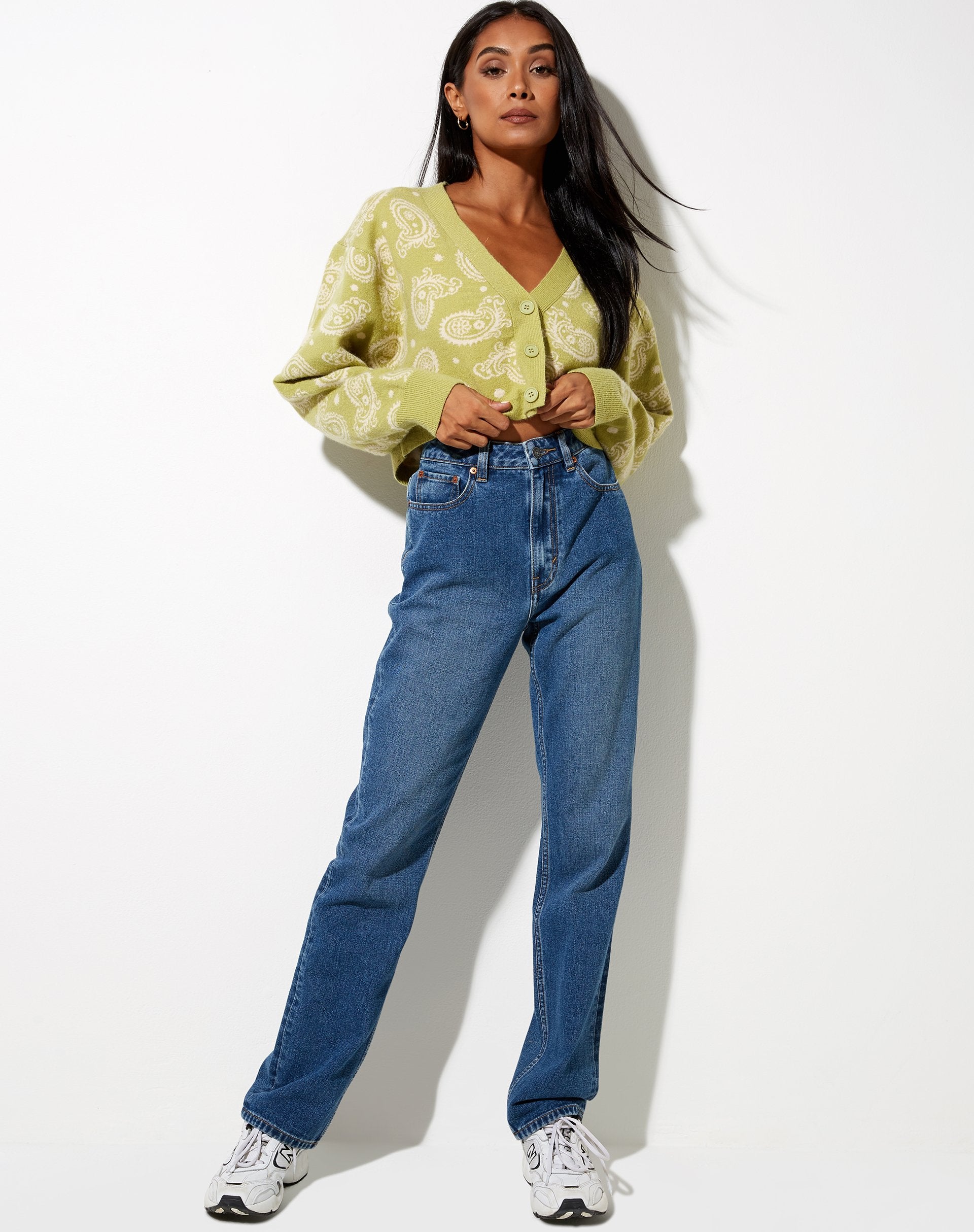 Image of Olina Cropped Cardi aus Strick in Persian Night Sage