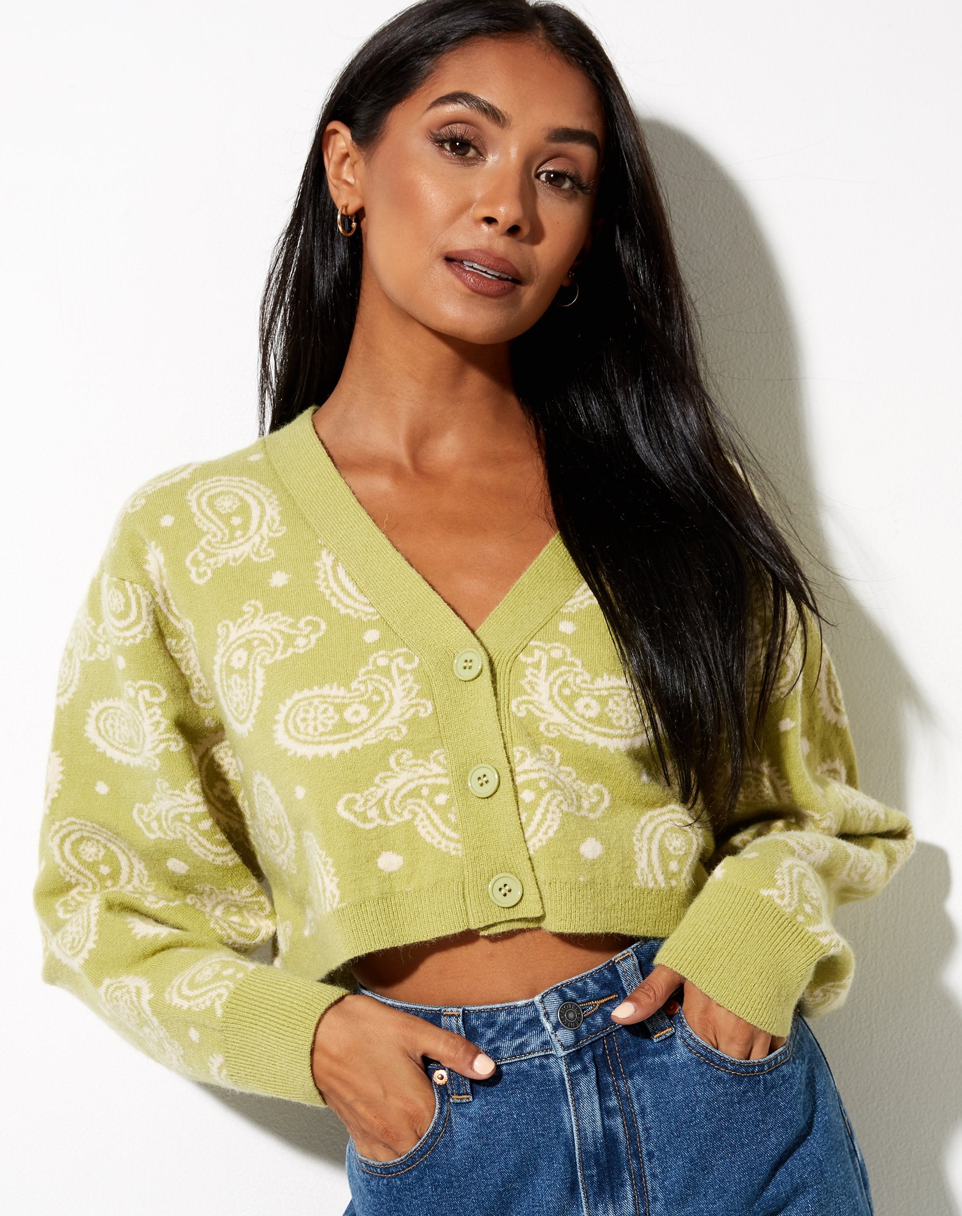 Image of Olina Cropped Cardi aus Strick in Persian Night Sage