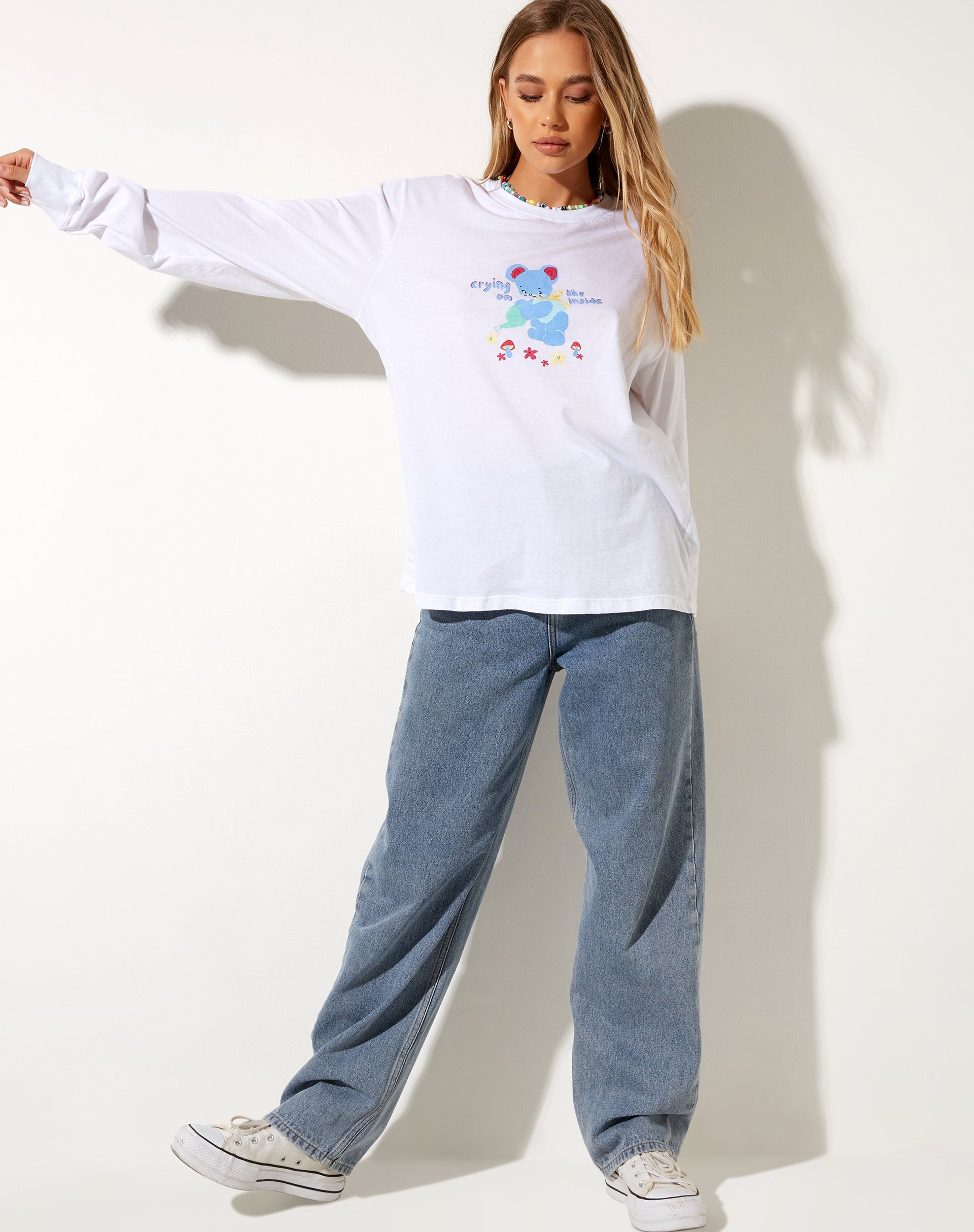 Image of Olivia Long Sleeve Tee in Weiß Crying On The Inside