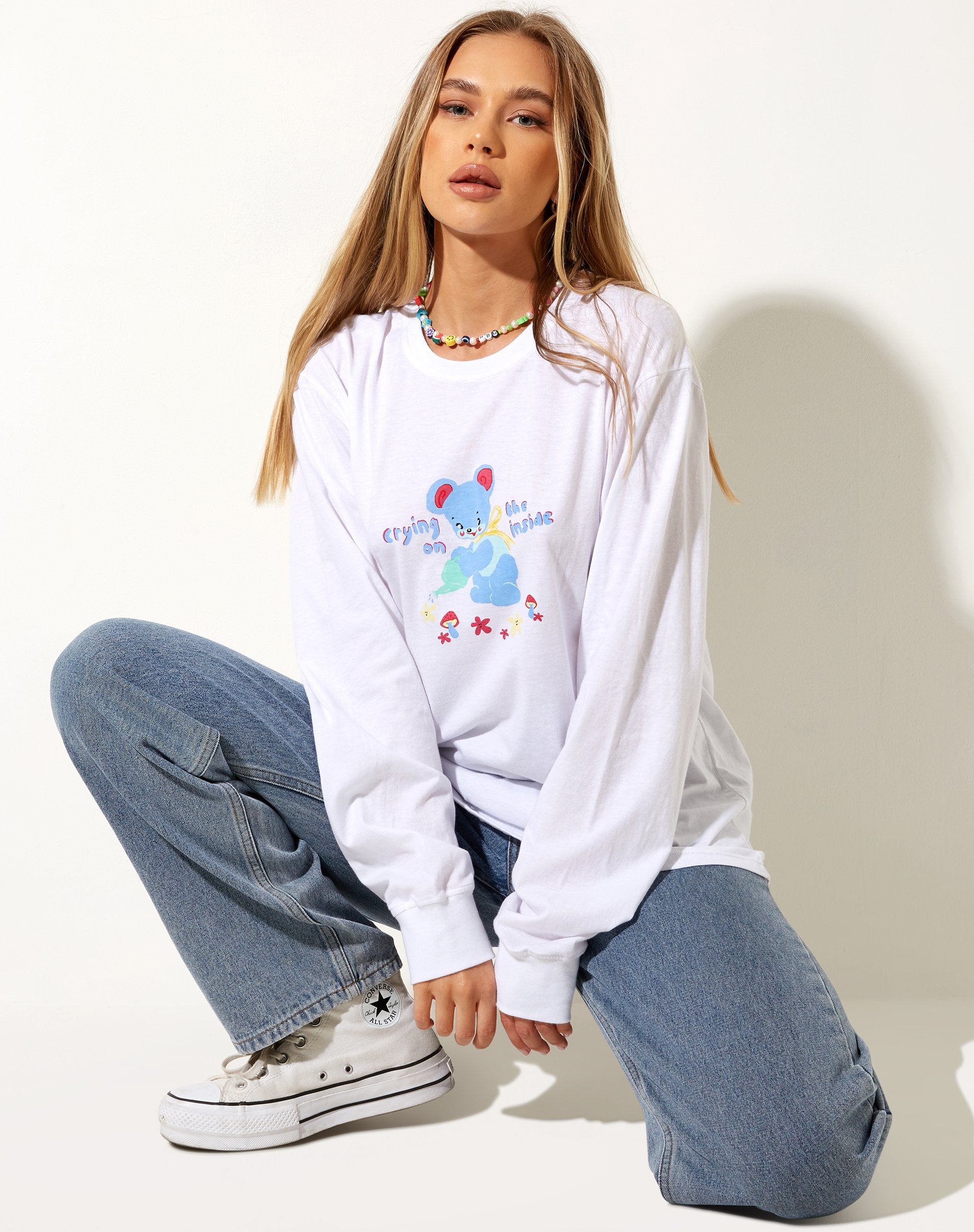 Image of Olivia Long Sleeve Tee in Weiß Crying On The Inside