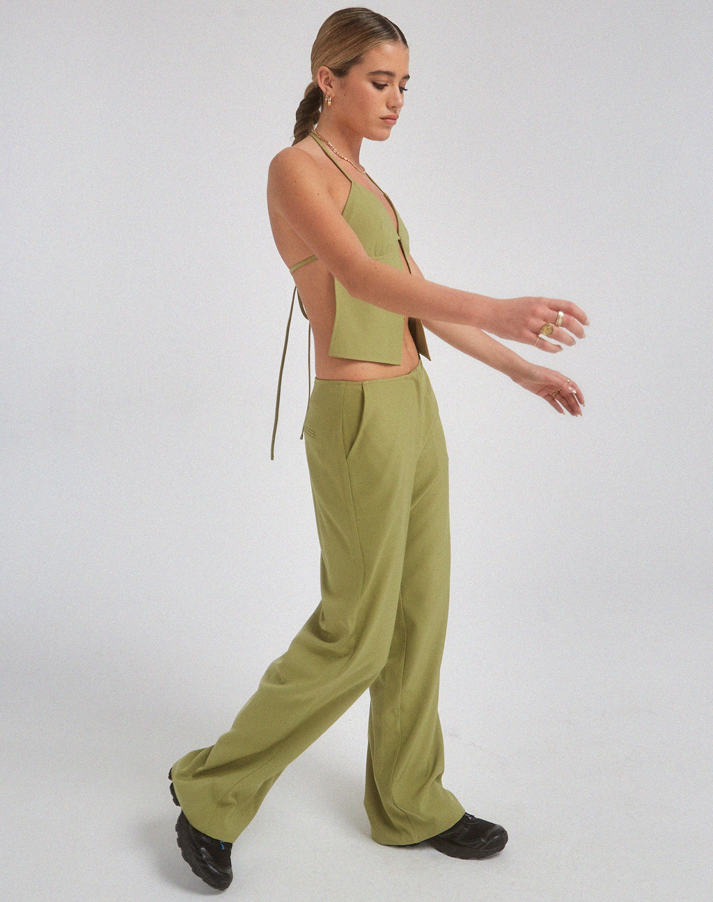 MOTEL X OLIVIA NEILL Amadi Wide Leg Trouser in Tailoring Seamfoam Grün