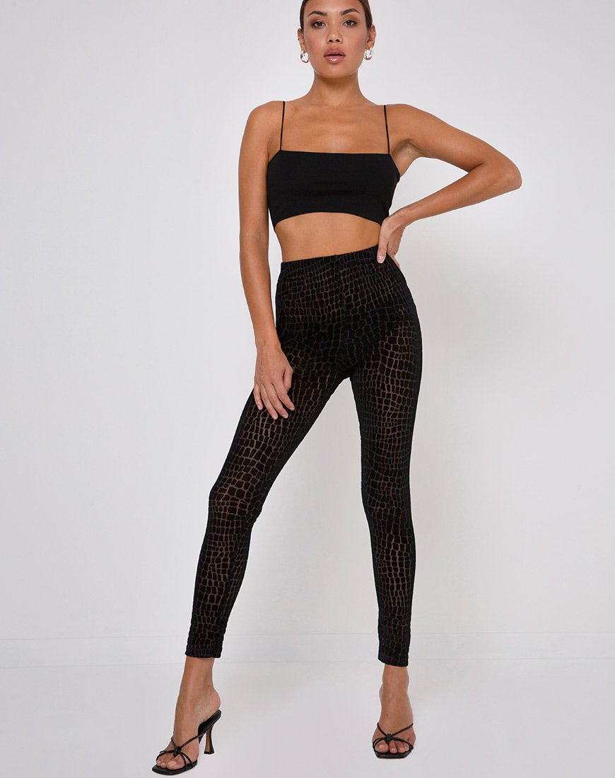 Oria Leggings in Kroko-Flock Schwarz