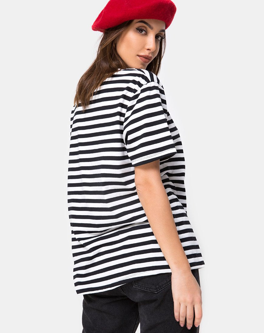 Schwarz-weiß gestreiftes Basic-T-Shirt in Übergröße mit Cherub-Stickerei