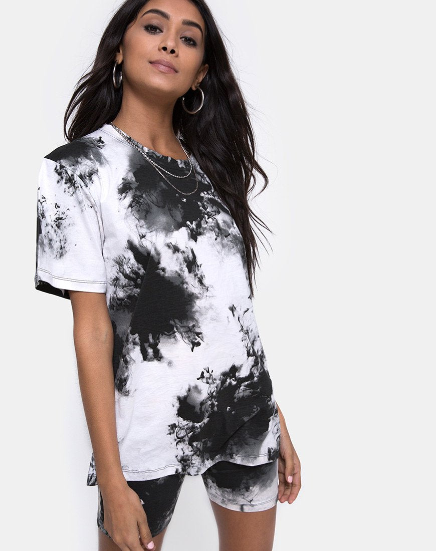 Oversize Basic Tee in Mono tie Dye Schwarz und Weiß