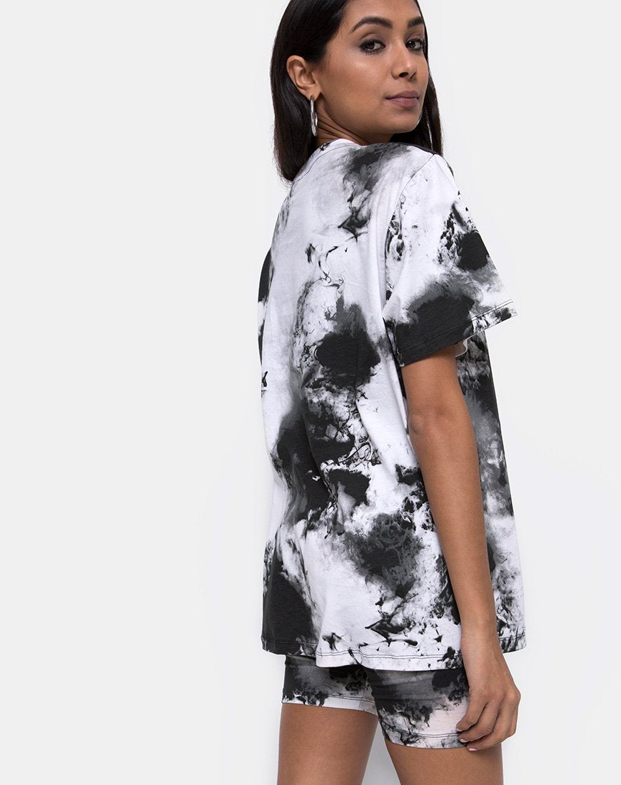 Oversize Basic Tee in Mono tie Dye Schwarz und Weiß