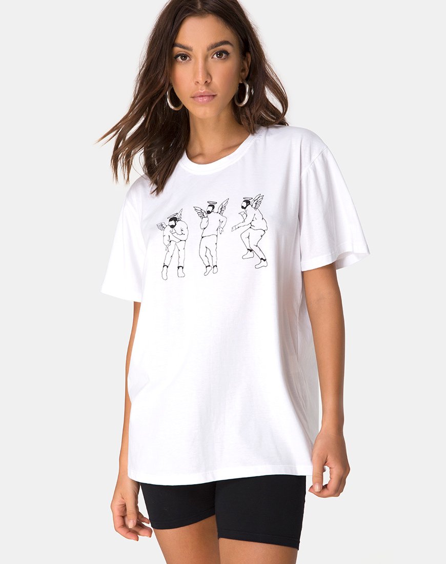 Oversize Basic Tee in Weiß mit tanzendem Erpel