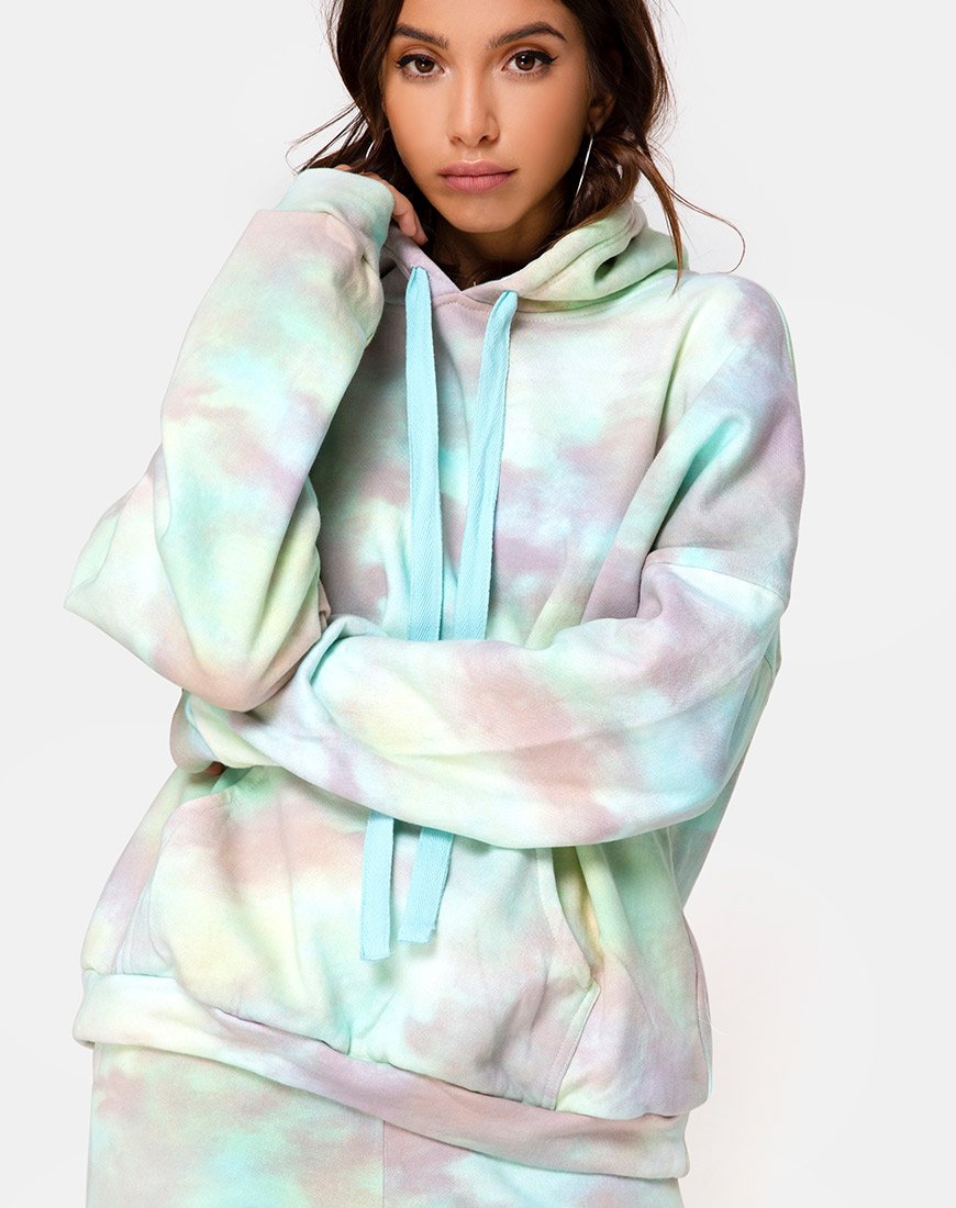 Oversize-Kapuzenpulli in Pastellfarbenem Tie Dye