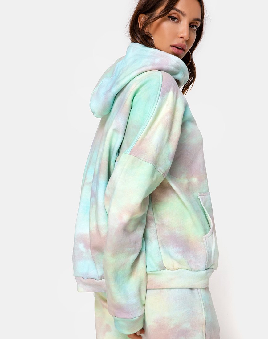 Oversize-Kapuzenpulli in Pastellfarbenem Tie Dye