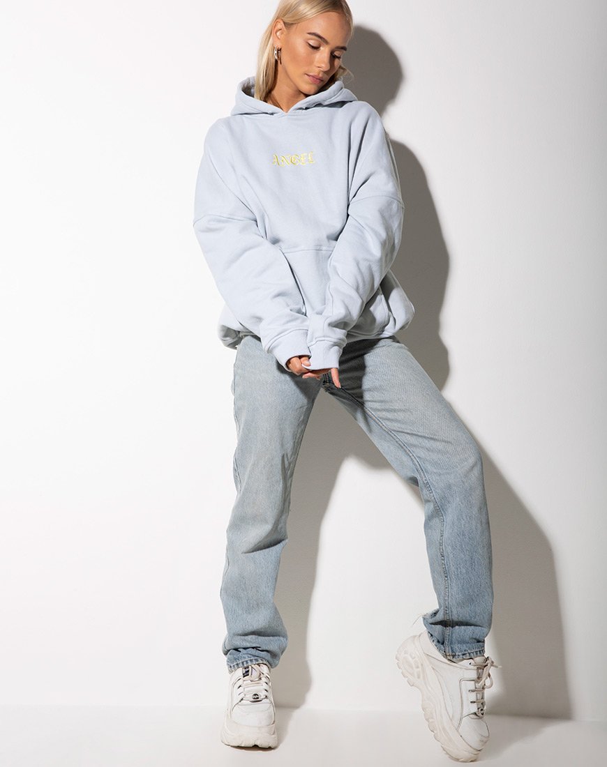 Image of Oversize-Kapuzenpulli in Babyblau mit Zitronenengel-Stickerei