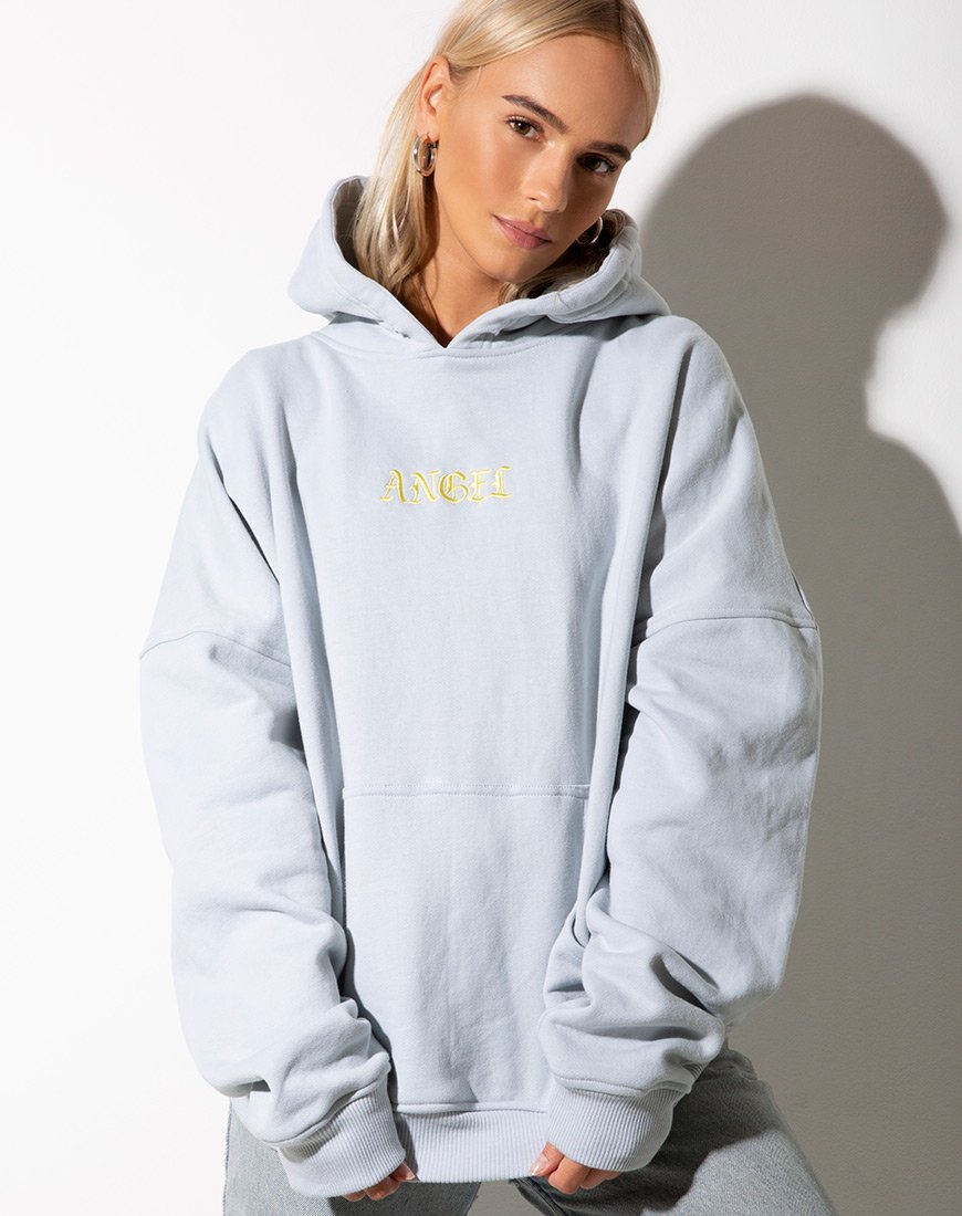 Image of Oversize-Kapuzenpulli in Babyblau mit Zitronenengel-Stickerei