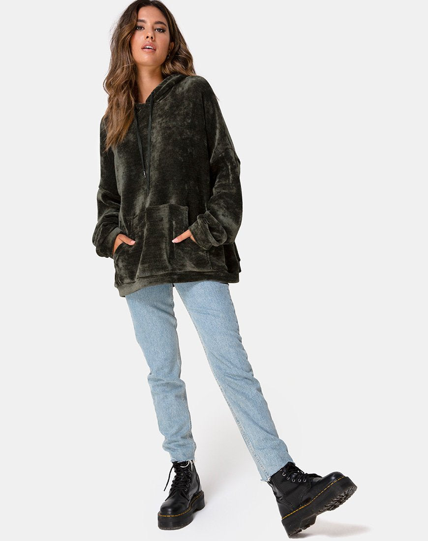 Bild von Oversize Hoody aus Chenille Olive