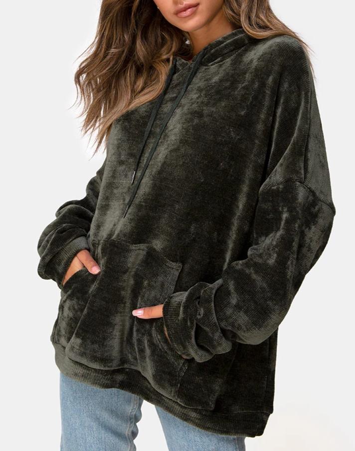 Bild von Oversize Hoody aus Chenille Olive