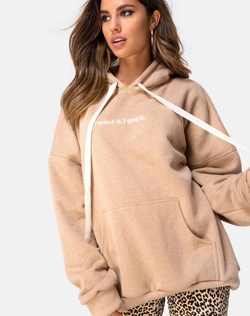 Bild von Oversize Hoody in Tan I Want it Embro
