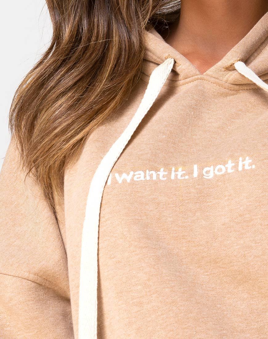 Bild von Oversize Hoody in Tan I Want it Embro