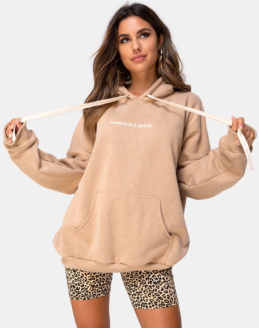 Bild von Oversize Hoody in Tan I Want it Embro