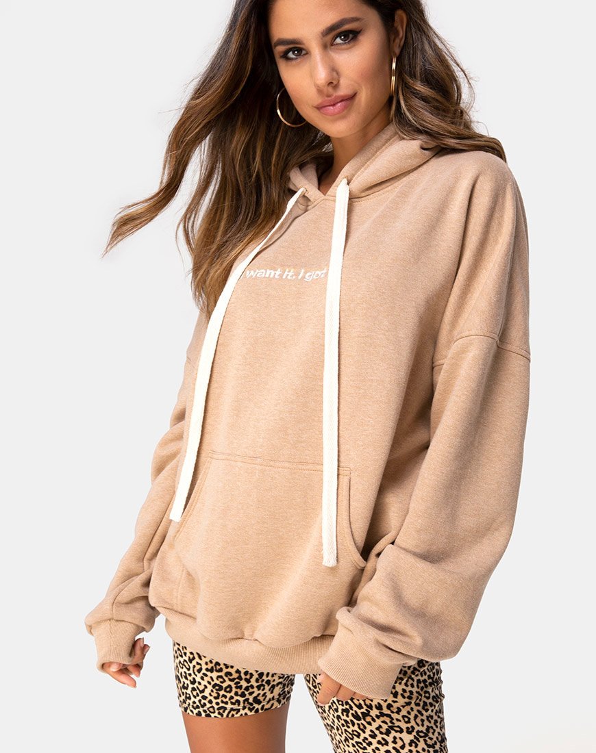 Bild von Oversize Hoody in Tan I Want it Embro