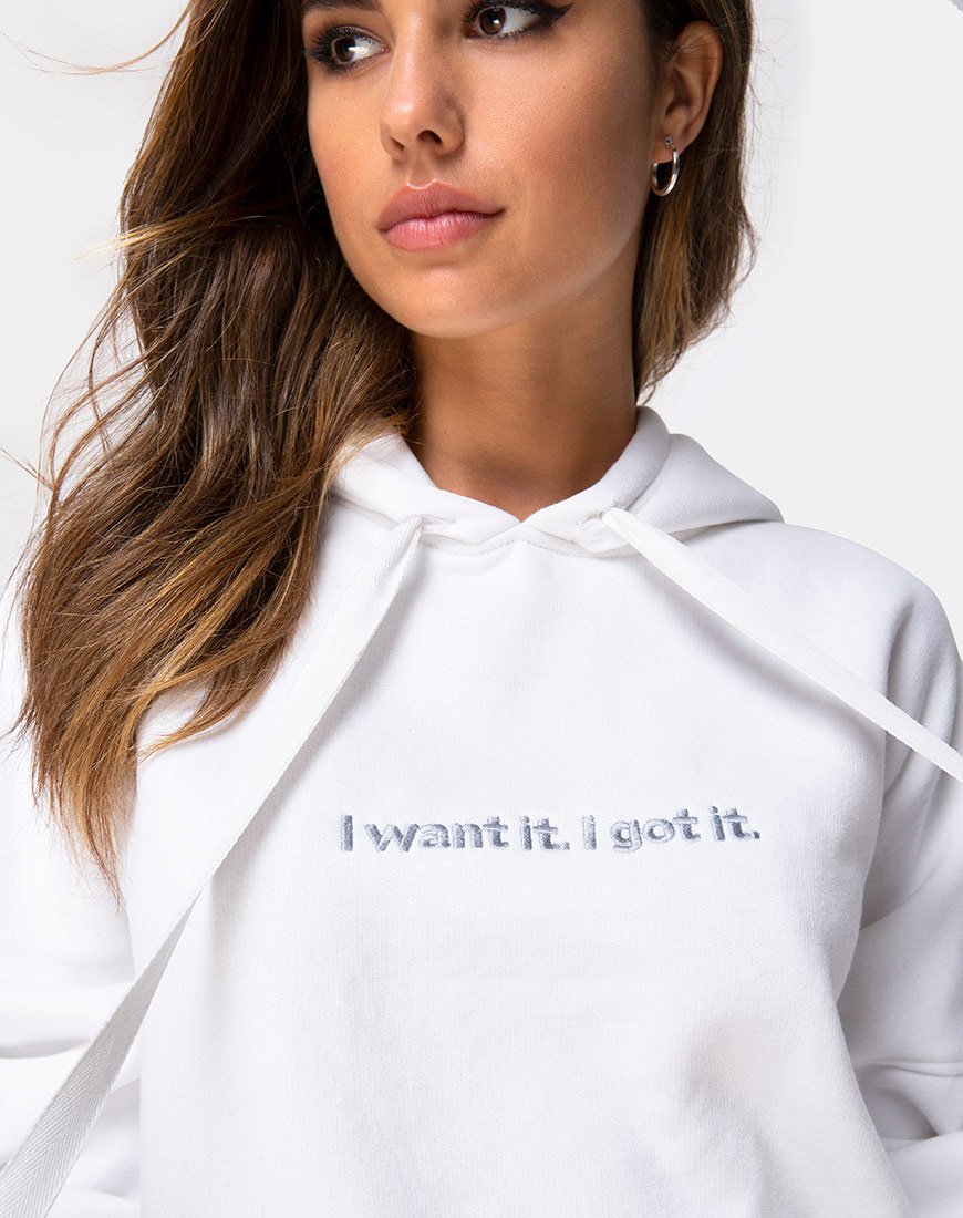 Bild von Oversize Hoody in Weiß I Want it Embro