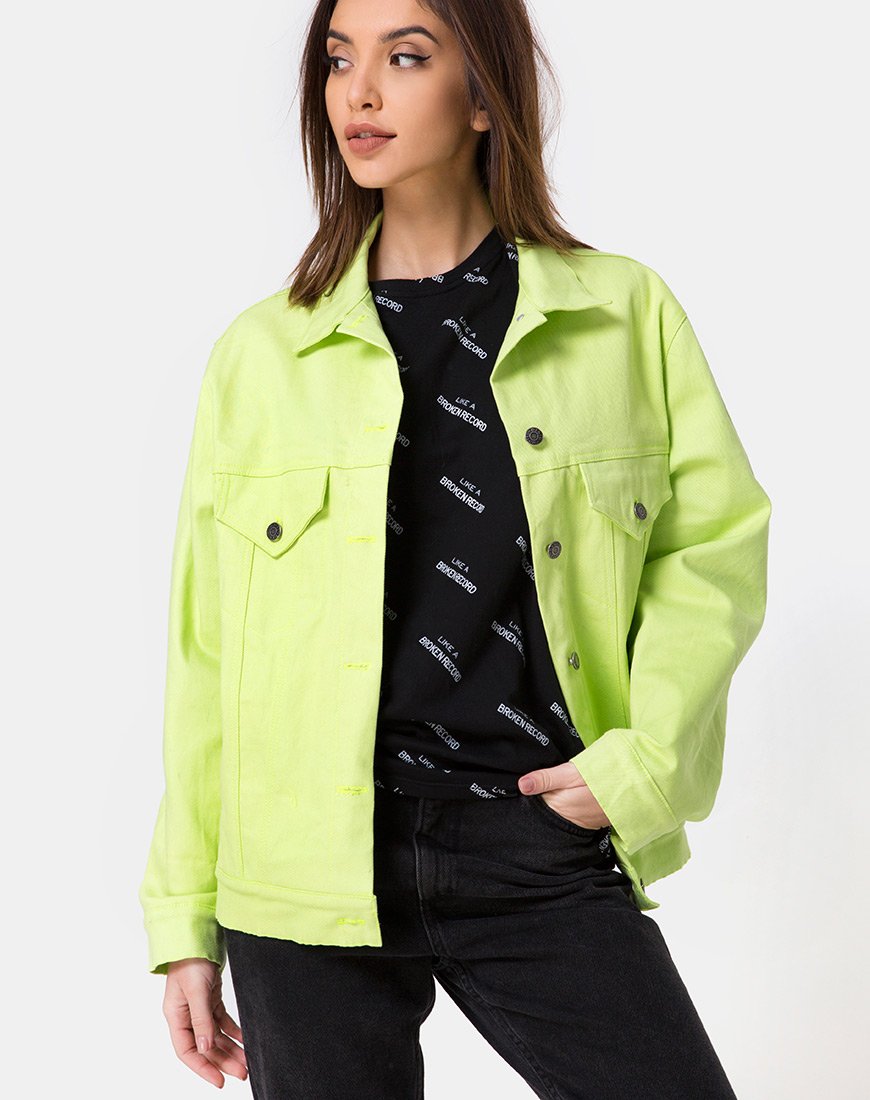 Oversize-Denimjacke in Limette