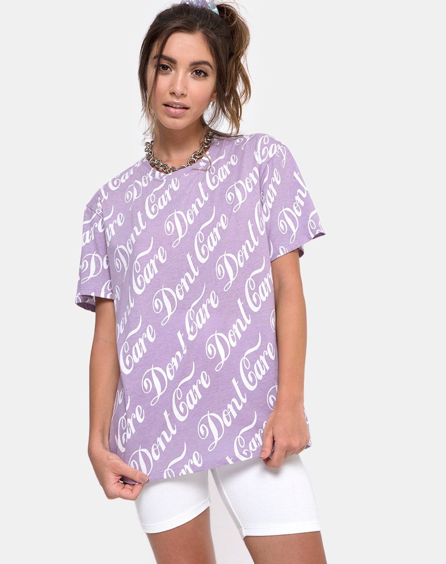 Oversize Basic Tee in Flieder "Don't Care"