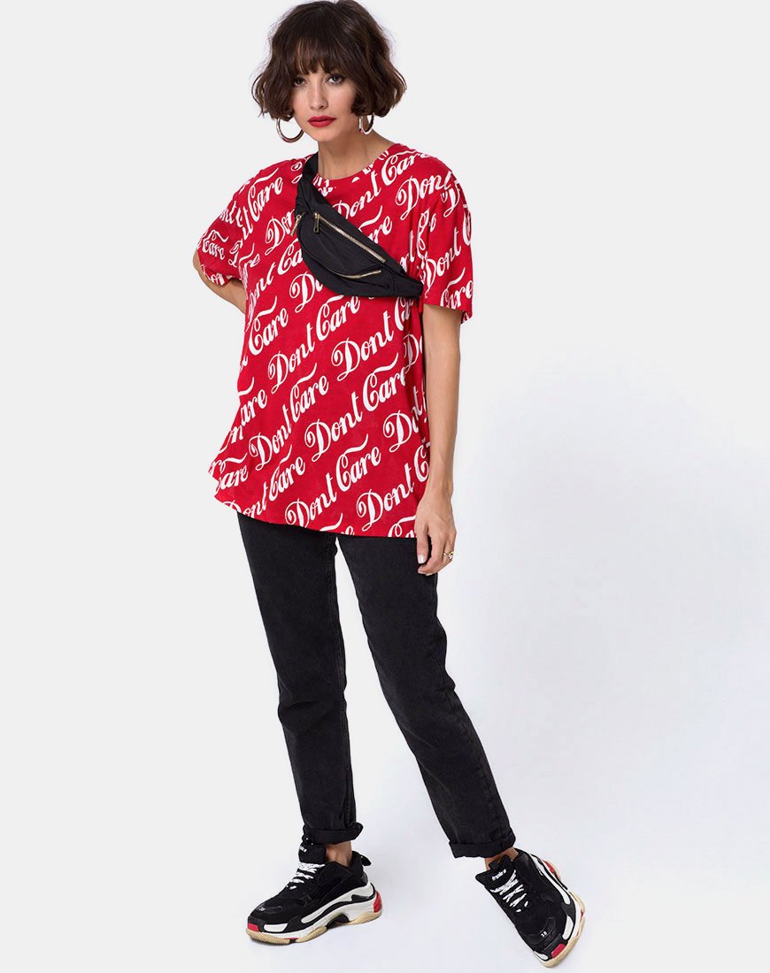 Bild von Oversize Basic Tee in Rot Don't Care Full Print