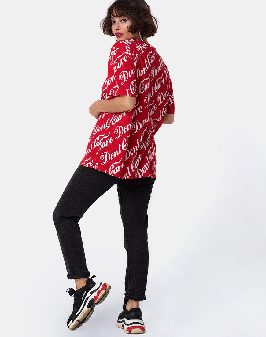 Bild von Oversize Basic Tee in Rot Don't Care Full Print