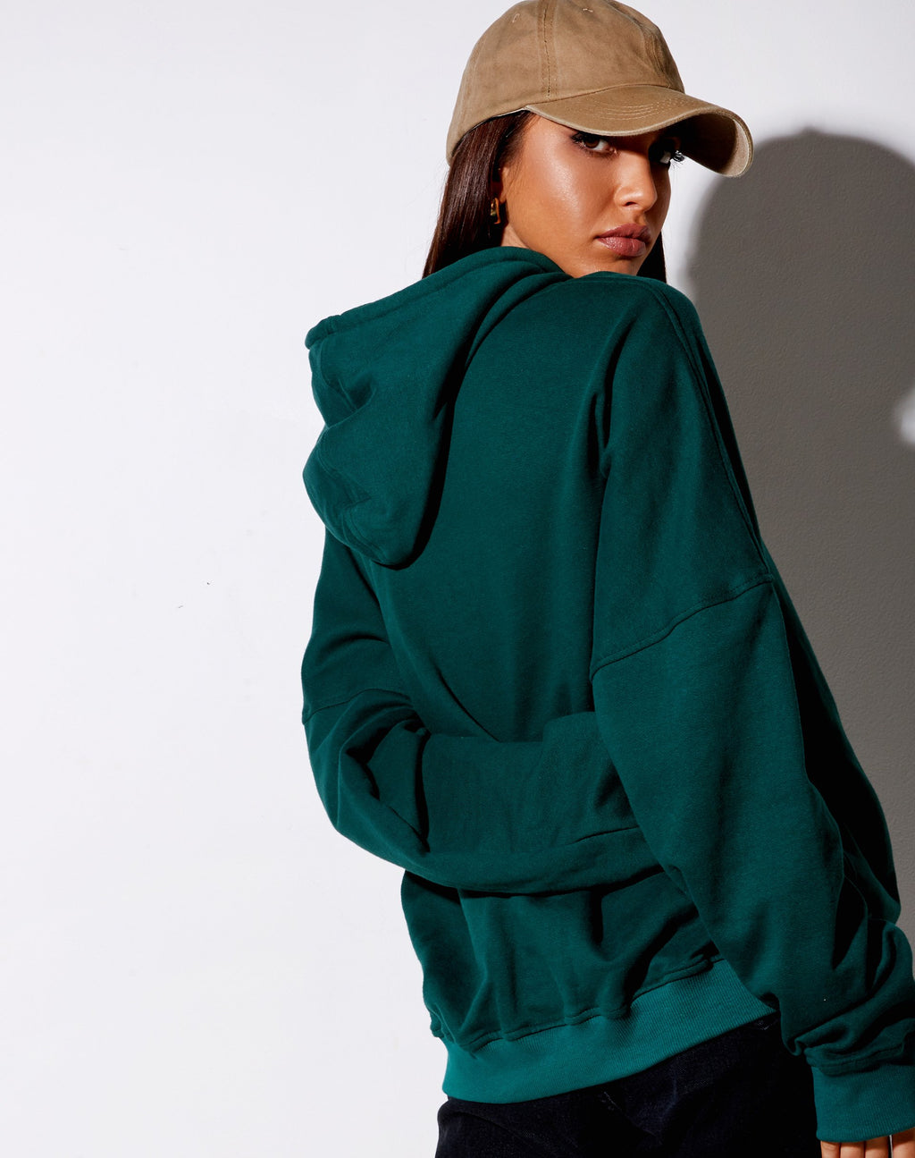 Oversize-Kapuzenpullover in Flaschengrün 'Too Many Feelings'