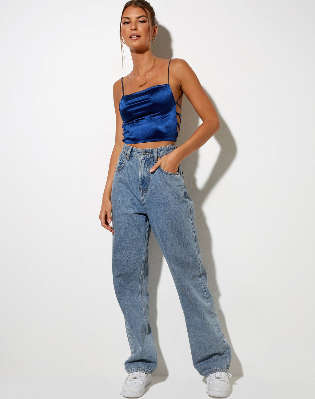Ozka Crop Top aus Satin Navy