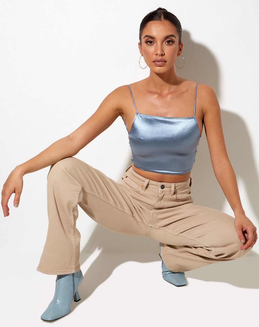 Ozka Crop Top in Satin Blau