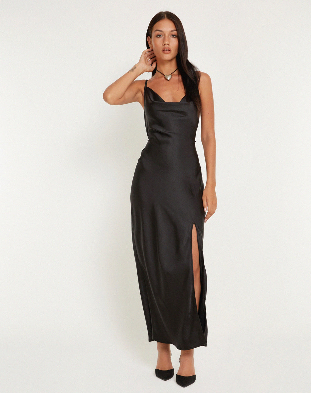 Padilla Maxikleid aus Satin Schwarz