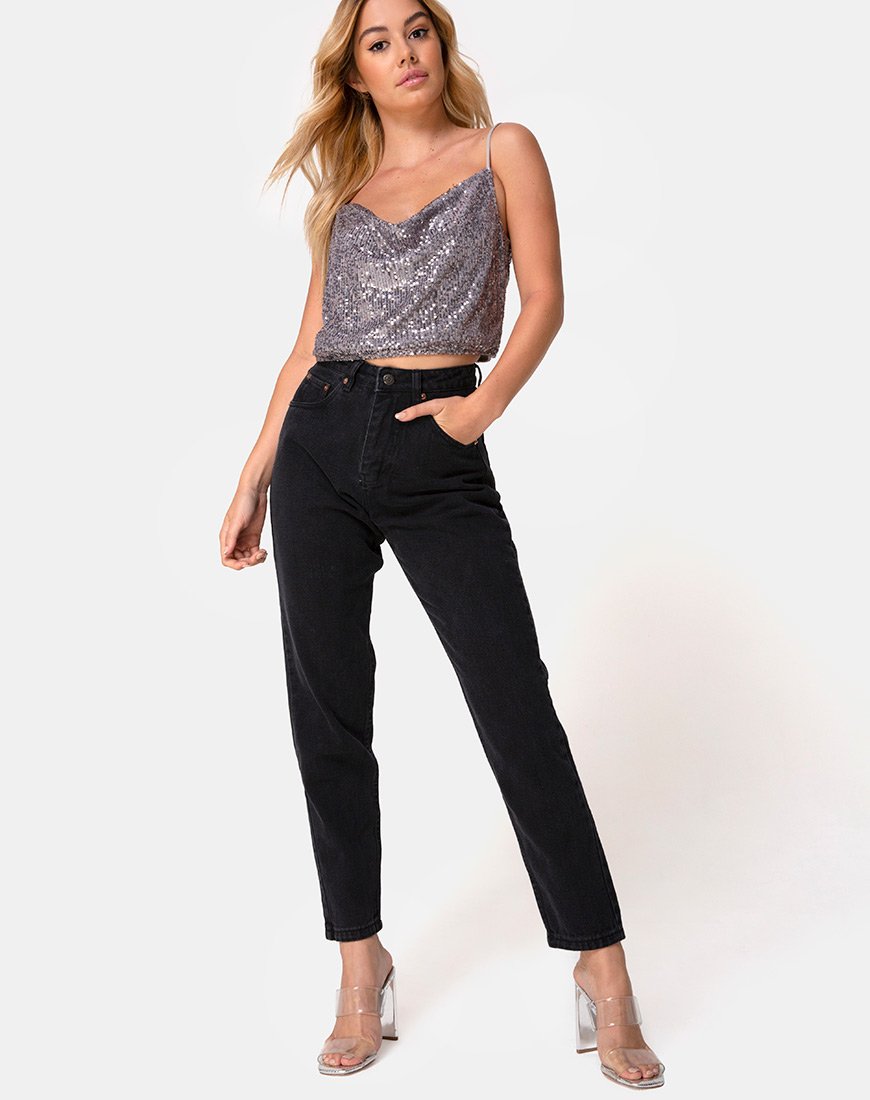 Bild von Paima Riemchen-Top aus Drape Net Pailletten Silber
