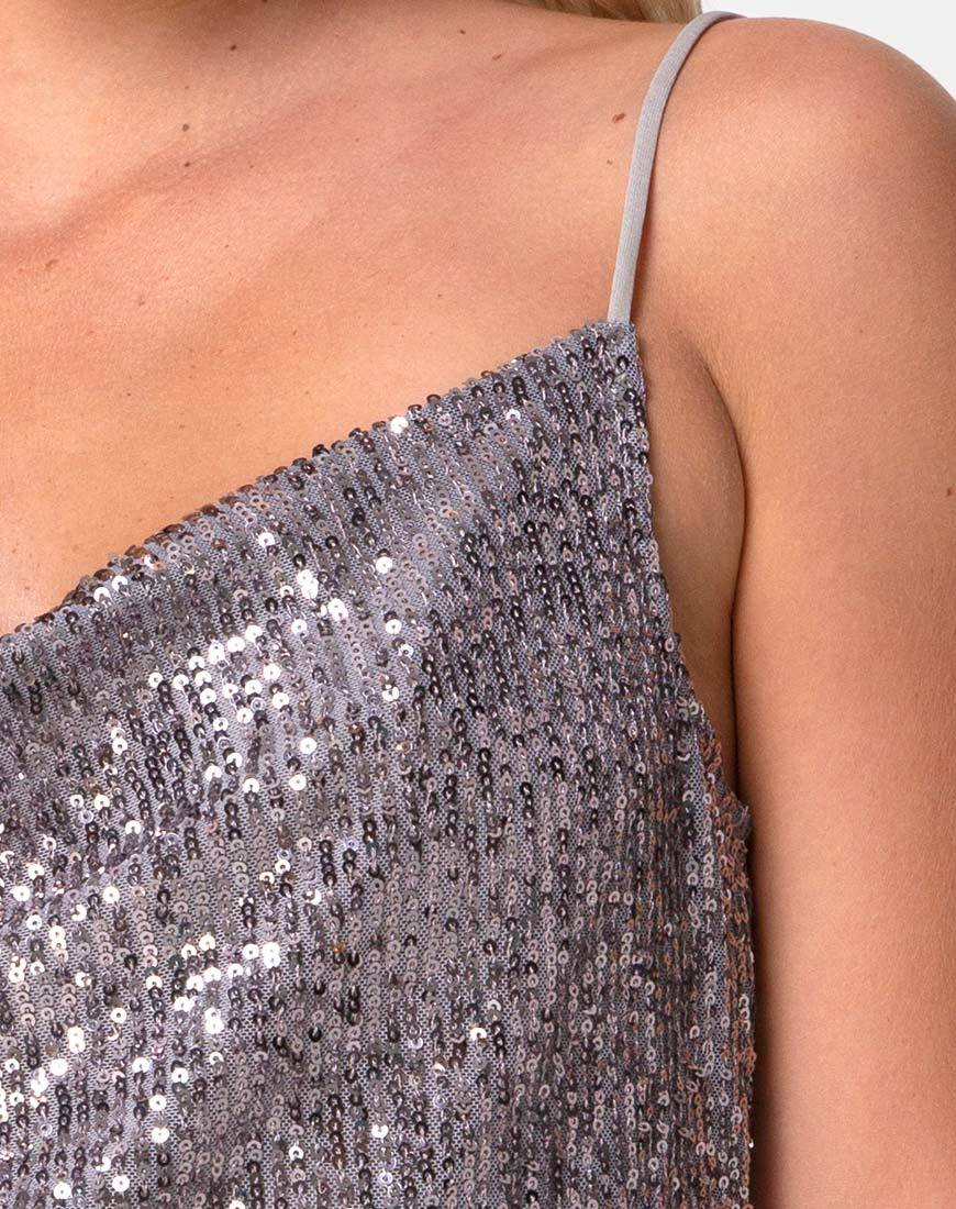 Bild von Paima Riemchen-Top aus Drape Net Pailletten Silber