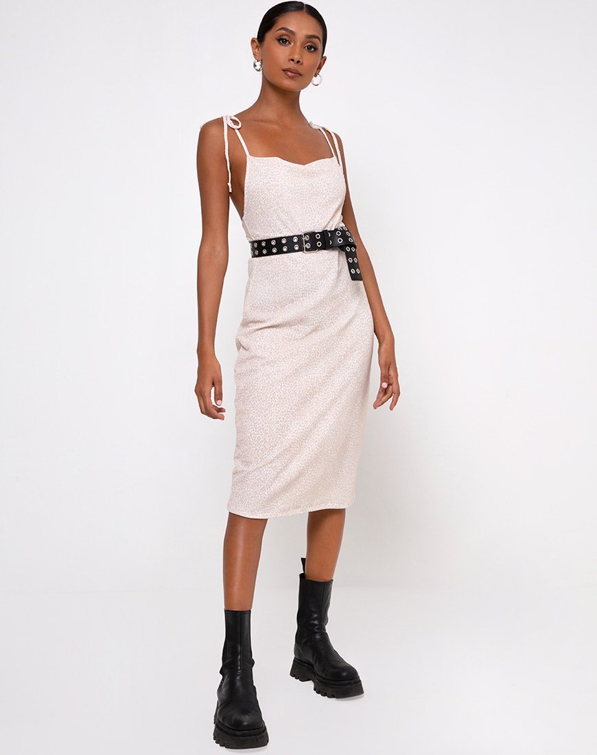 Paloma Midikleid in Flock Ditsy Leopard Taupe