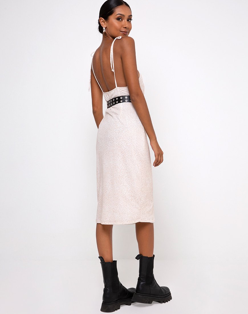 Paloma Midikleid in Flock Ditsy Leopard Taupe
