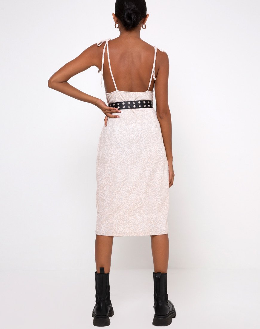 Image of Paloma Midikleid in Flock Ditsy Leopard Taupe