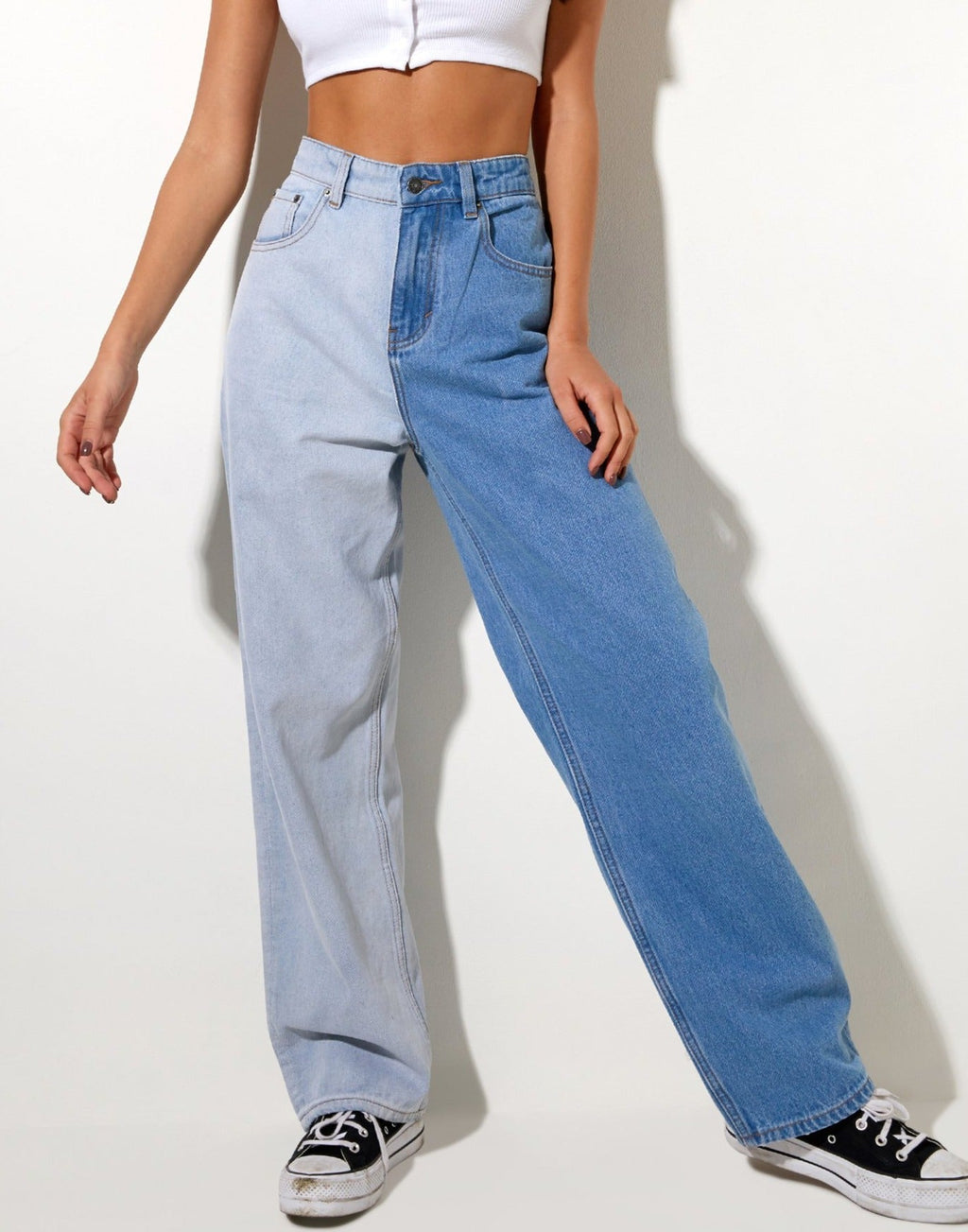 Half and Half Parallel Jean in Light Wash und Bleach Denim
