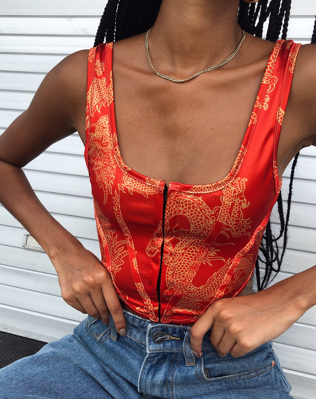 Elci Korsett Top in Drachenblume Rot Gold