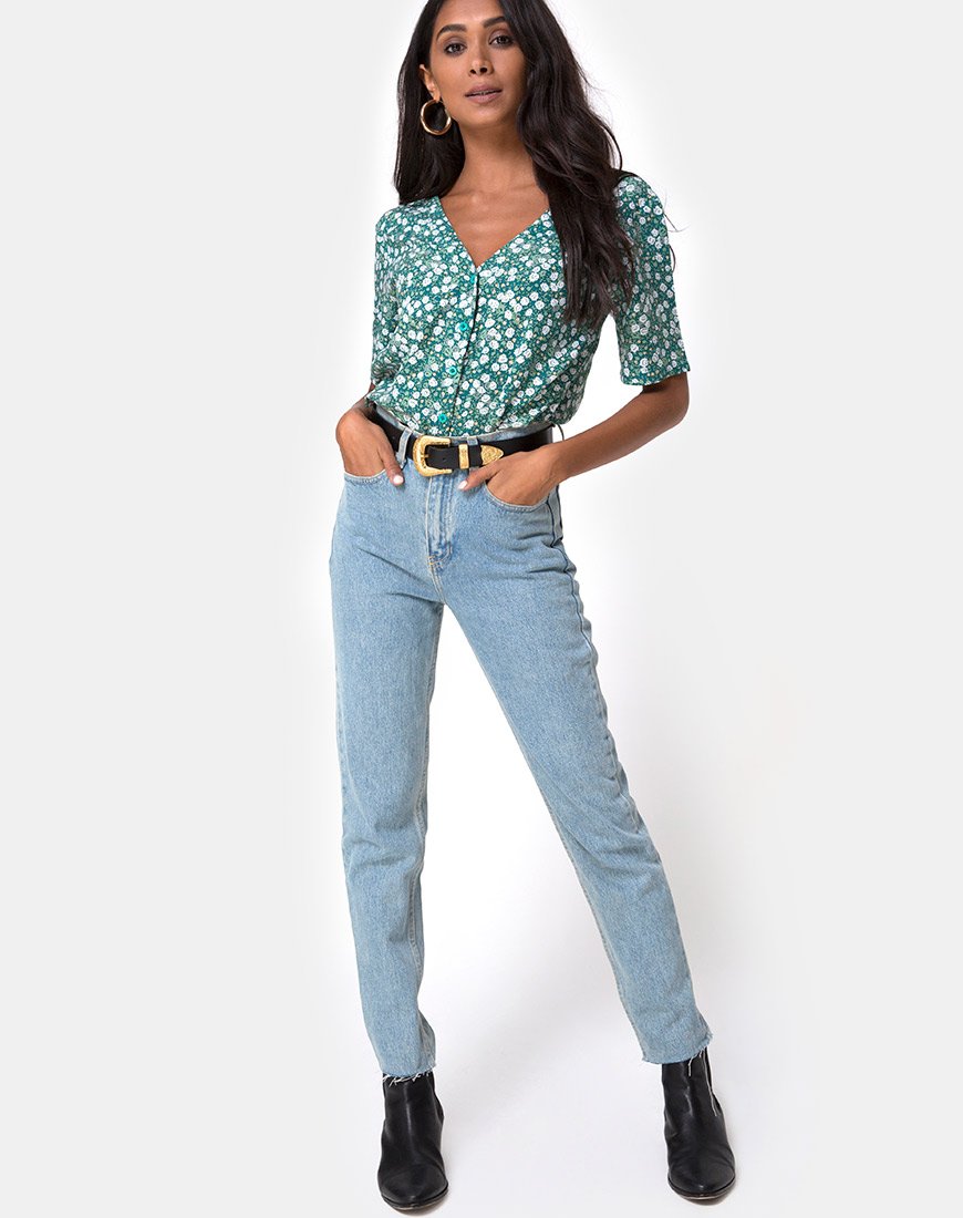 Image of Parki Top in Floral Field Green