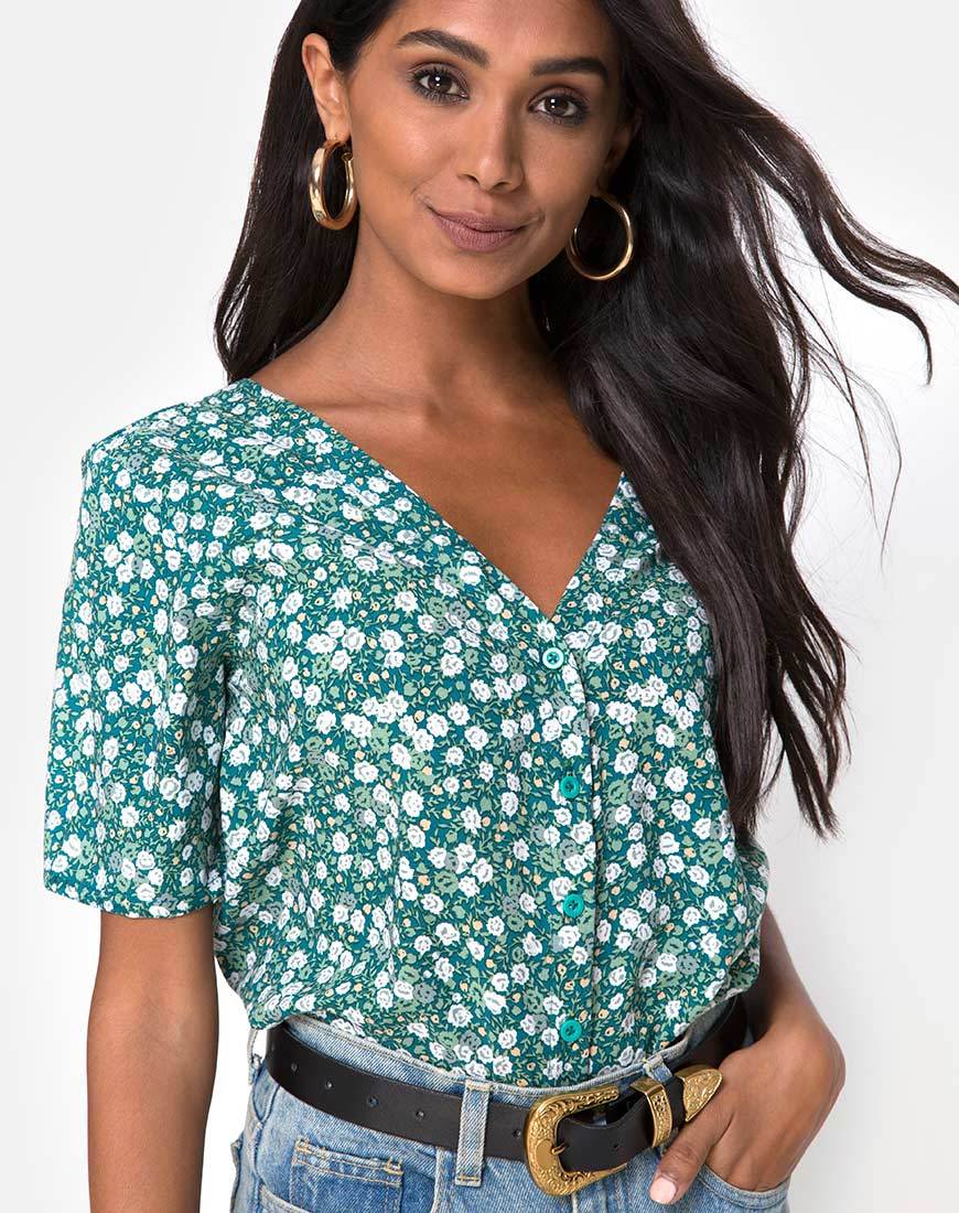 Parki Top in Grün mit Blumenmuster