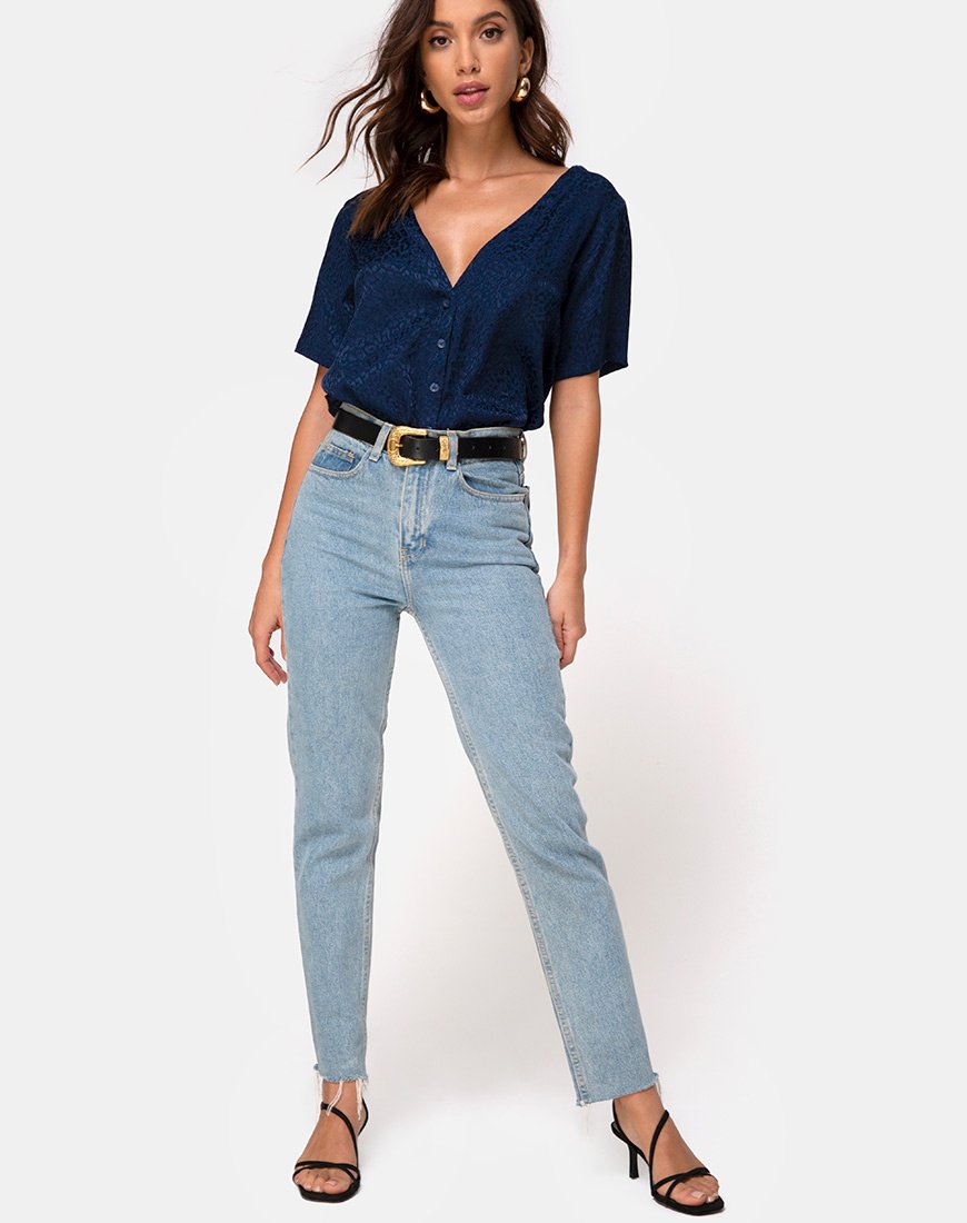 Image of Parki Top aus Satin Cheetah Navy