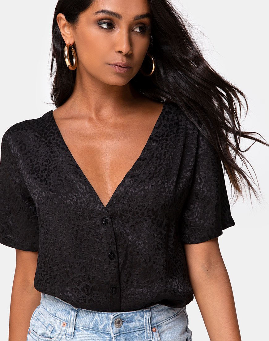Image of Parki Top aus Satin Gepard Schwarz